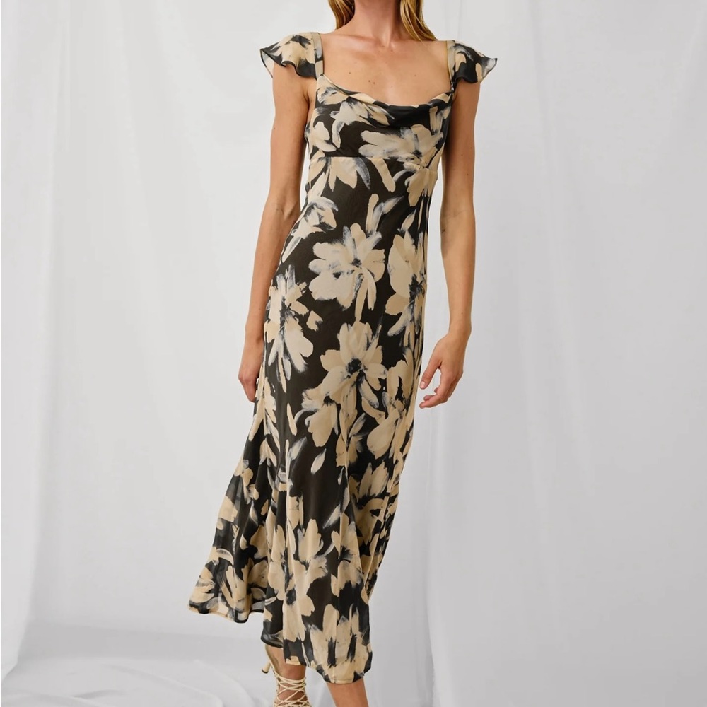 Rails Cream and Black Midi Dress with Square Neck